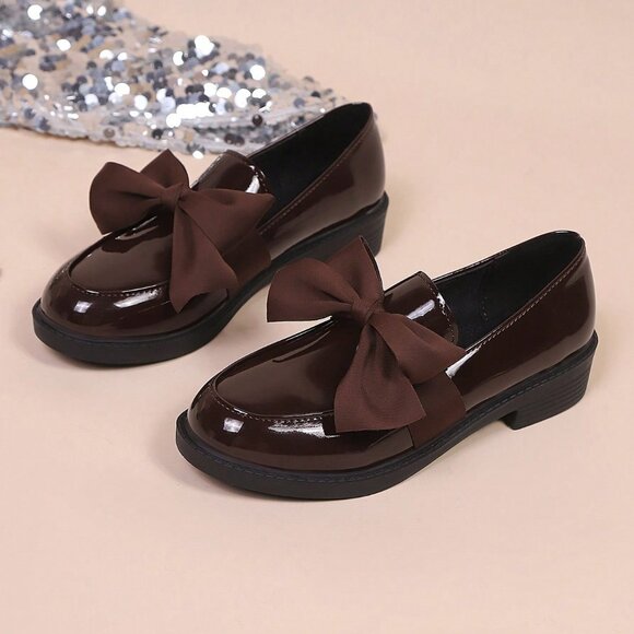 Chocolate Brown Sexy Women's Round Toe Bow Decor Flat Shoes - Picture 6 of 6